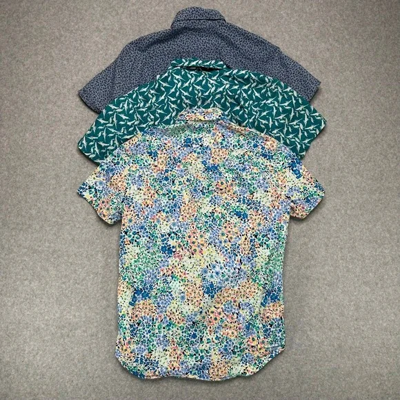 J.Crew‎ Mens Slim Fit Short Sleeve Button Down Shirts Lot of 3 Floral Bird Leaf - Picture 3 of 9